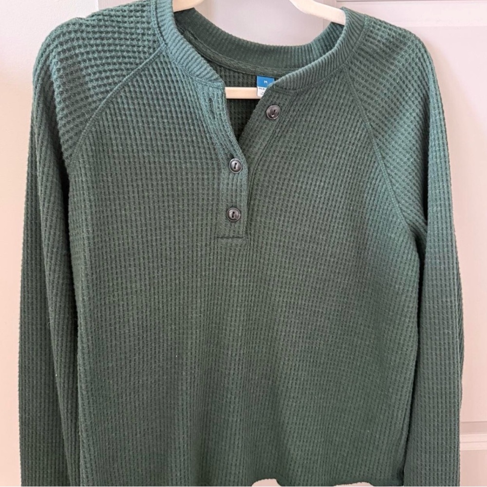 Old Navy Waffle-Knit Henley Sweater - Forest Green